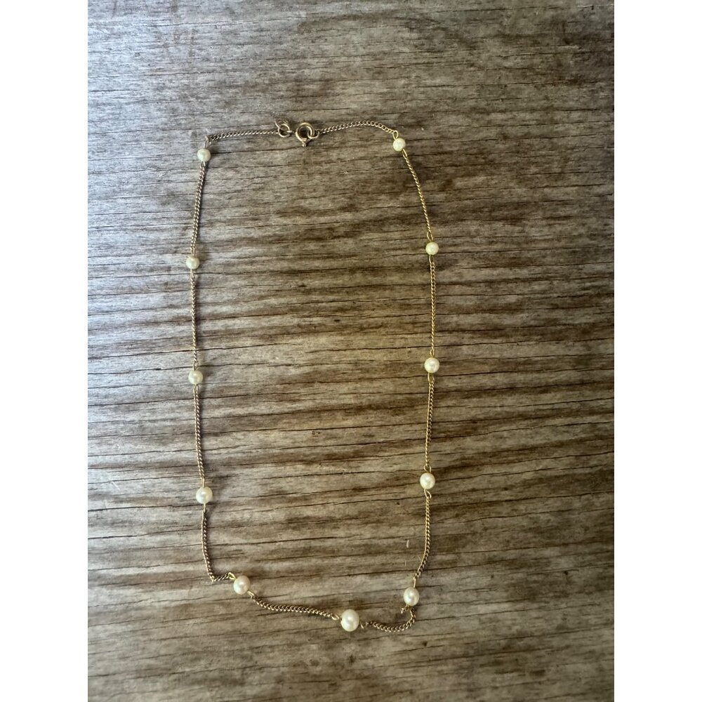 Vintage 14K Filled Gold Chain Necklace With Freshwater Pearls 16" - Picture 4 of 5